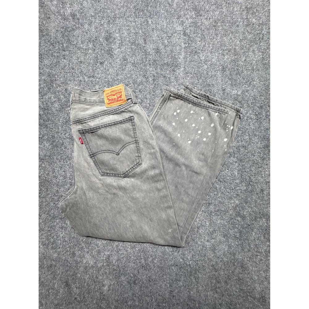 Levis Low Pro Straight Jeans 32 Gray Distressed Faded Paint Splatter Denim